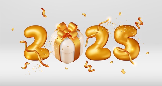 Vector 3d gold balloon 2025 new year symbol