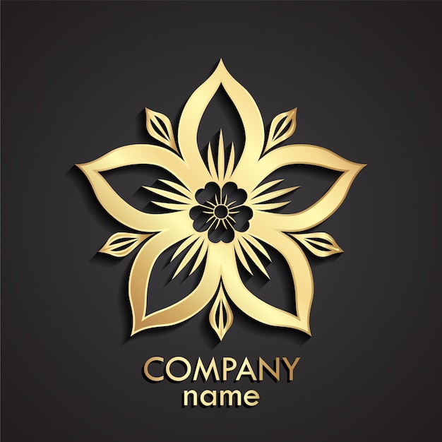 3d gold beautiful five petal flower logo