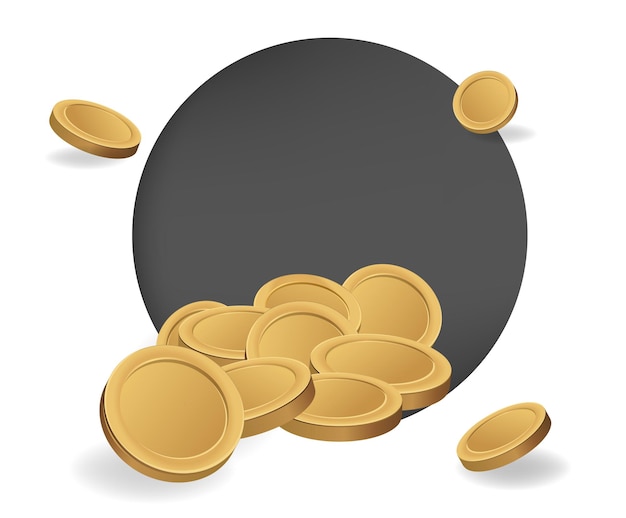 3d gold coin illustration set money cash coin dollar gold Vector drawing Hand drawn style