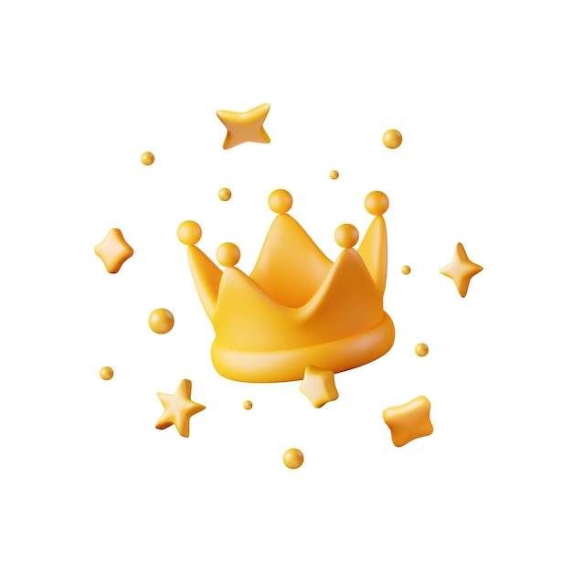 3D Gold Crown Icon and Confetti