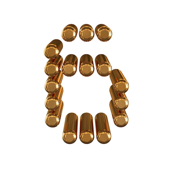 3d gold symbol made of cylinders number 6