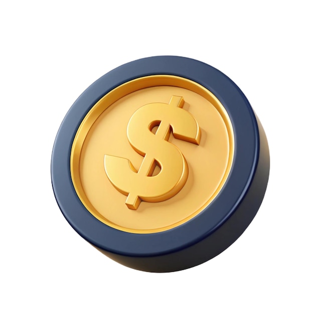 Vector 3d golden dollar coin with blue rim