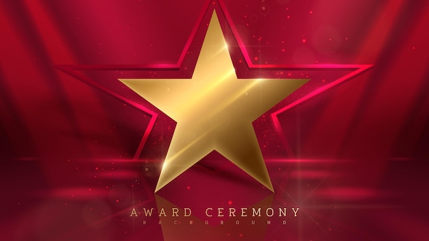 3d golden star with light ray effect element and glitter glow decoration award ceremony background