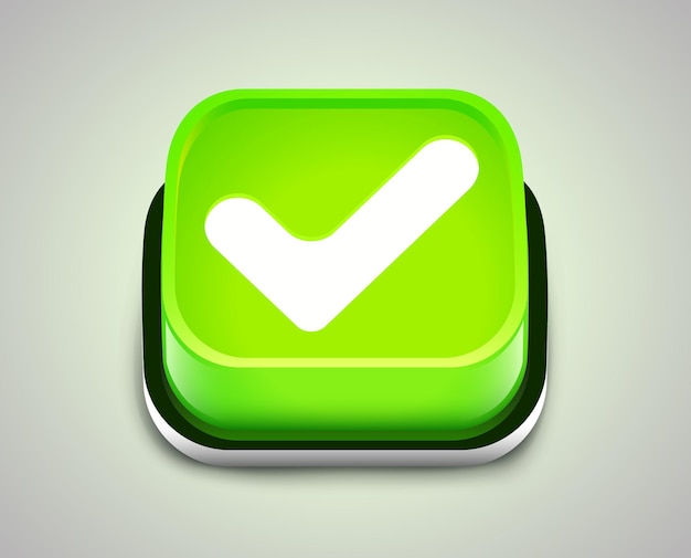 3d green button with checkmark