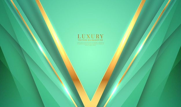 3D green luxury abstract background overlap layers on bright with golden lines decoration