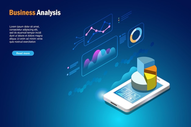 3D growth graph analysis report on smartphone Data analytics and digital statistic research technology online connecting develop smart solution for business finance and investment