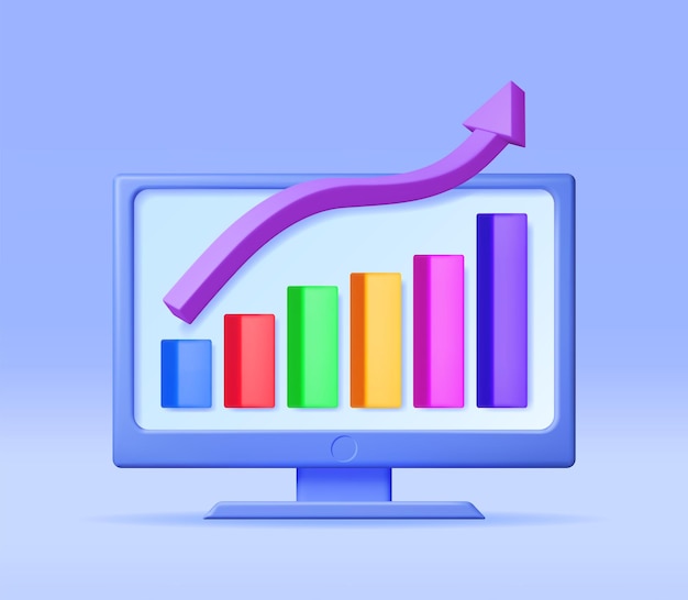 3D Growth Stock Chart and Arrow on Computer