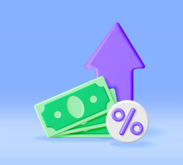 3D Growth Stock Chart Arrow with Dollars