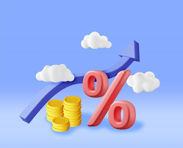 3D Growth Stock Chart Arrow with Golden Coins