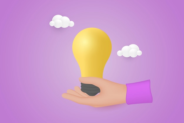 3d Hand holding a light bulb Finance investment light bulb in hand like idea make earning concept 3d vector illustration