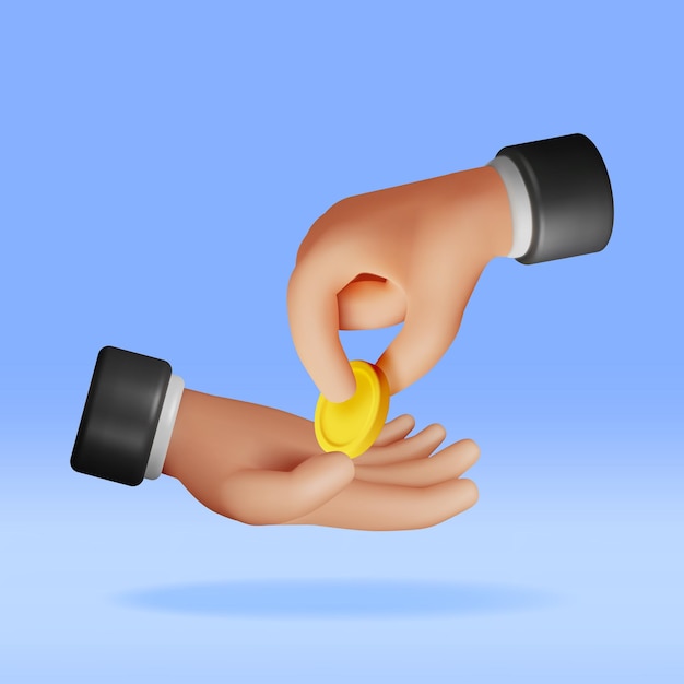 3D Hand Passes Coin to Other Isolated