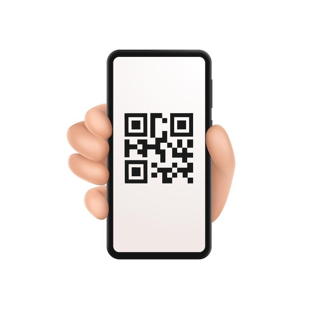 3d hand with smartphone scans QR code