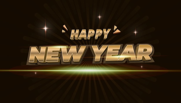 3D happy new year gold with style text effect