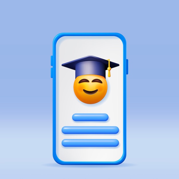 3D Happy Smiling Emoticon in Graduate Cap