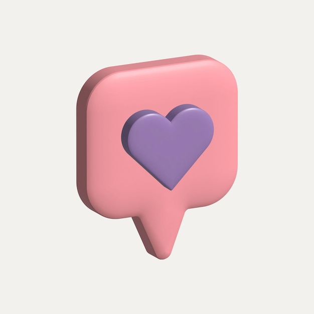 3d heart social media notification icon Concepte 3D rendering Pink notification with cute lilac