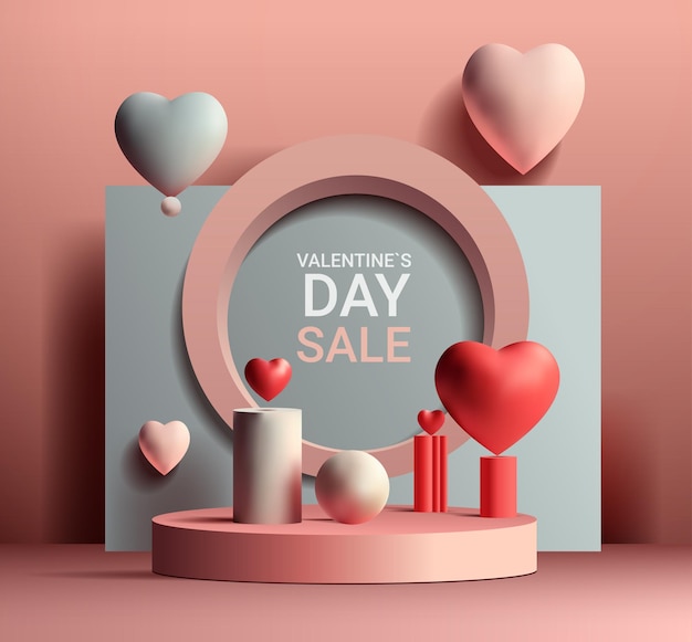 3d hearts happy valentine day poster or voucher holiday celebration sale header template vector illustration