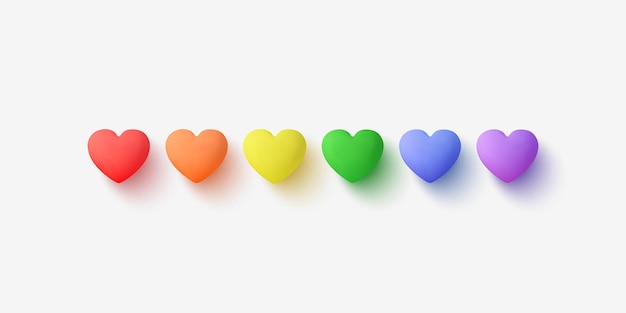 3d hearts with Rainbow colors LGBT Pride Month vector background