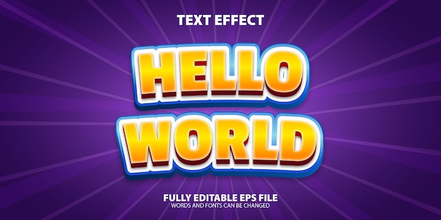 3D Hello World Text Effect in Violet Background