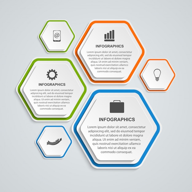 3D hexagon business options infographics template.