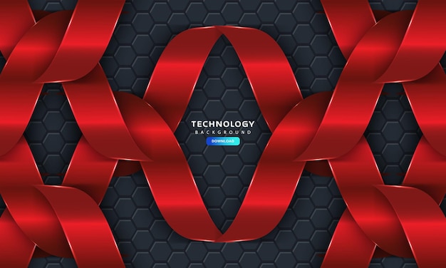 3D hexagon red ornate layers background