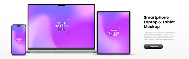 3d high quality modern laptop smartphone tablet mockup for presentation with isolated background