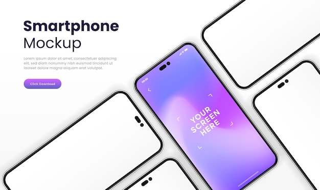 3d high quality smartphone mockup with different angles and isolated background for show mobile app