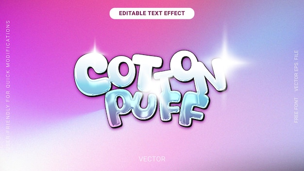 3d Holographic gradient Cotton Puff font style editable text effect vector grainy background