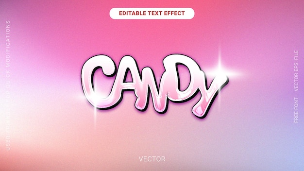 3d Holographic gradient Pink Candy font style editable text effect vector grainy background