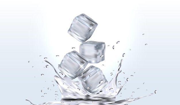 3d Ice Cubes with Water Splash