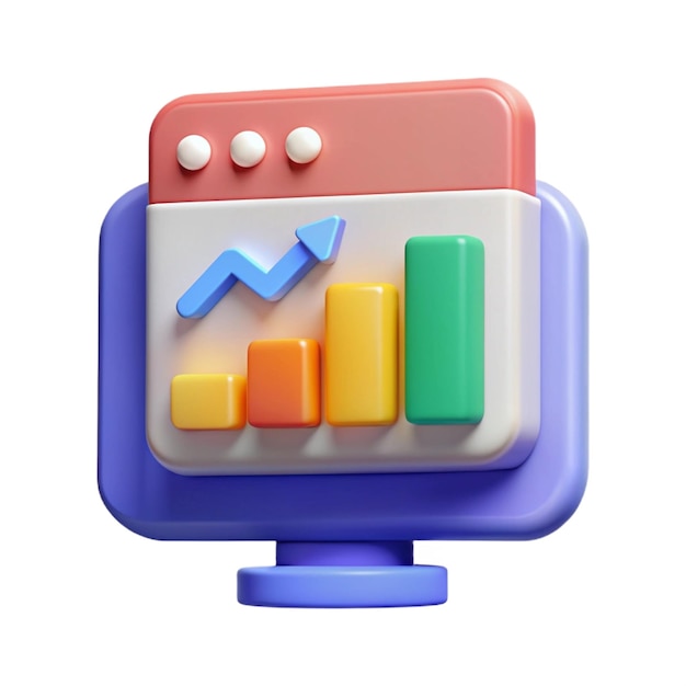 3D Icon of a Computer Screen with a Graph Showing Growth