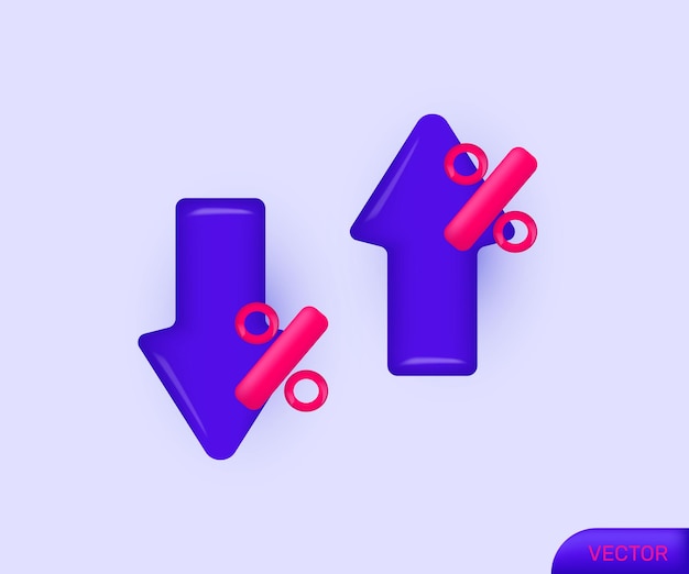 3d icon realistic purple arrow percent new concept vector design