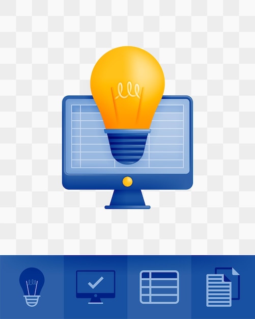 3d icon realistic render style of lights or bulb and computers that work on spreadsheet metaphors ideas and inspiration of accounting Can be used for websites apps ads poster banner brochures