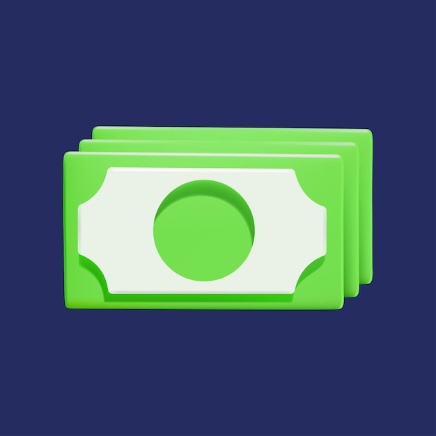 3D icon with a stack of green bills on a dark background