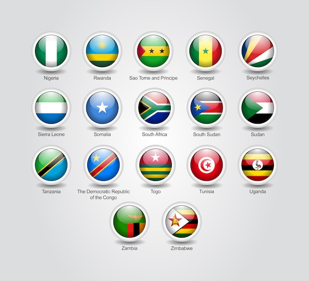 3D Icons glossy set for African countries flags