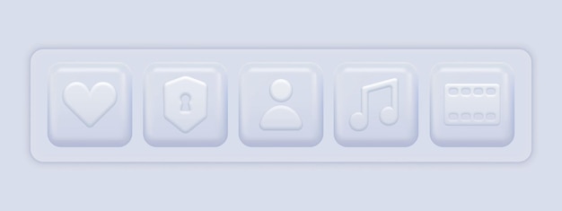 3d Icons Mini White Set. Mobile Phone App Buttons. Vector illustration