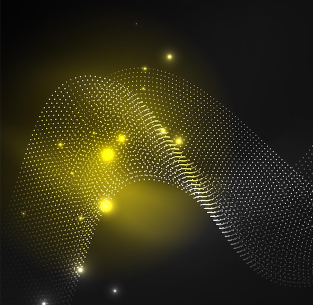 Vector 3d illuminated wave of glowing particles