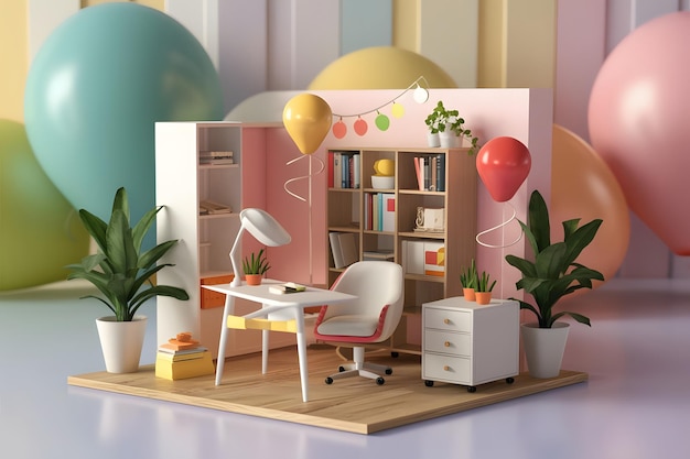 3d illustrate minimal home office mock up concept