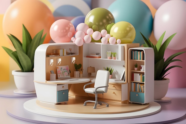 3d illustrate minimal home office mock up concept