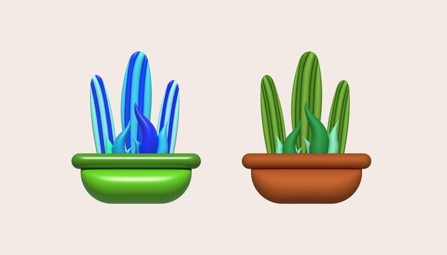 Vector 3d illustration cactus and aloe vera desert thorn plant cactus and tropical house plants