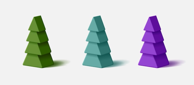 3d illustration of Christmas trees set of volume cones stylized shapes