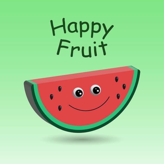 3d illustration cute funny smiling watermelon piece and english text happy fruit Icon