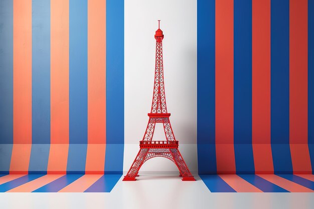 Vector 3d illustration of eiffel tower minimalistic background with red white and blue stripes isometric style vibrant colors soft light white background ar 32 job id 9ec9a09a4fa74478b53ee8c8b54f9480