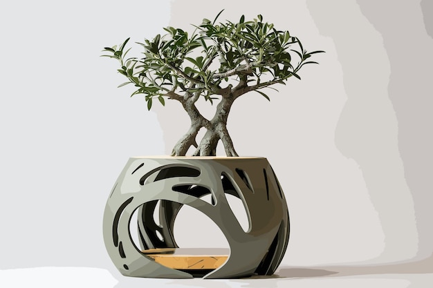 Vector 3d illustration of olive tree in a rusty flowerpot isolated on white background azalea bonsai tree