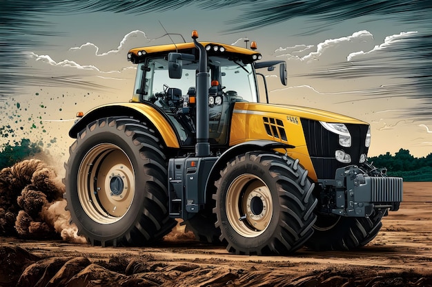 3d illustration of a yellow agricultural tractor