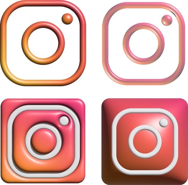 3D Inflated Vector Instagram logos with metallic effect