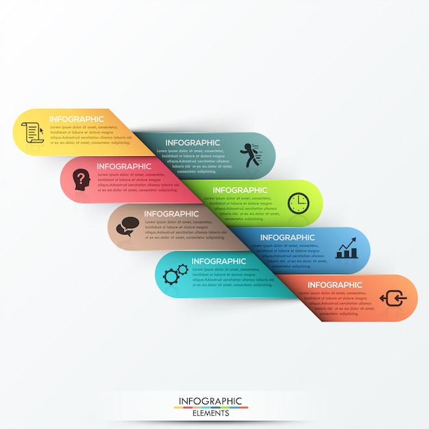 3d infographic option template with 8 paper ribbons