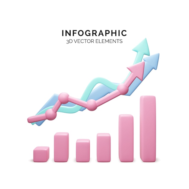 3d infographics element Realistic arrows and chart render Business growth strategy concept Vector illustration