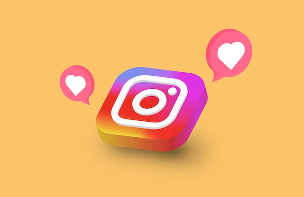 Vector 3d instagram logo with shadow banner instagram and like icon 3d