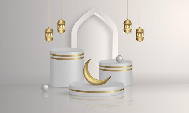 3d islamic podium product display with arabic lantern