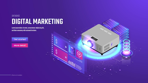 3d isometric digital marketing landing page template